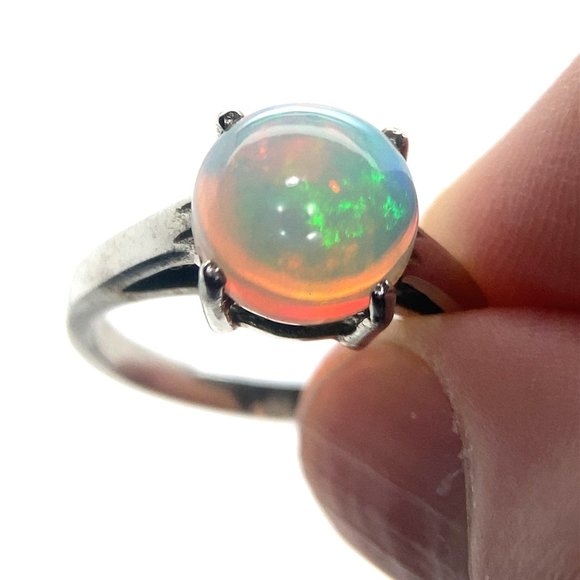 White Precious Opal 3.01ct Platinum Finish Solid 925 Sterling Silver Ring - Picture 1 of 7